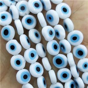 White Lampwork Glass Circle Beads Evil Eye, approx 10mm