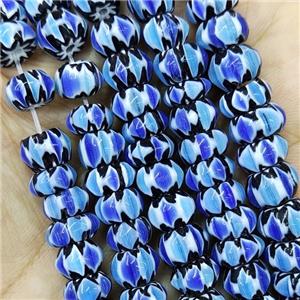 Nepal Style Blue Lampwork Glass Rondelle Chevron Beads, approx 8-10mm