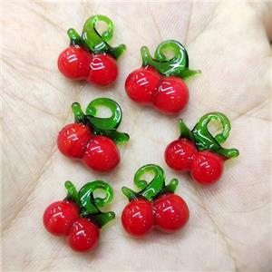 Red Lampwork Glass Cherry Pendant, approx 14-15mm