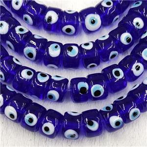 Deepblue Lampwork Glass Heishi Beads With Evil Eye, approx 7x11mm