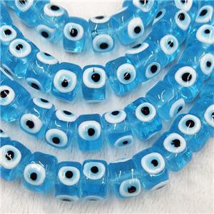 Blue Lampwork Glass Heishi Beads With Evil Eye, approx 7x11mm