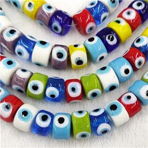 Mix Color Lampwork Glass Heishi Beads With Evil Eye, approx 7x11mm