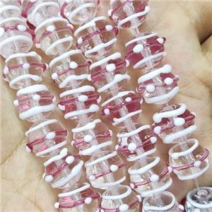 Round Lampwork Glass Beads Pink Line, approx 12mm dia