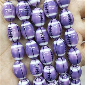 Purple Porcelain Rugby Beads American Football Sport Rice, approx 12-15mm