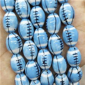 Blue Porcelain Rugby Beads American Football Sport Rice, approx 12-15mm