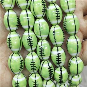 Green Porcelain Rugby Beads American Football Sport Rice, approx 12-15mm