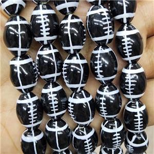 Black Porcelain Rugby Beads American Football Sport Rice, approx 12-15mm