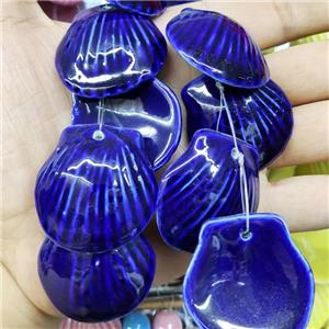 Royalblue Porcelain Pendant Scallop Shell Shape, approx 35-37mm, 10pcs per st