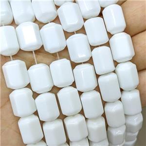 White Porcelain Tube Beads Faceted, approx 15x20mm