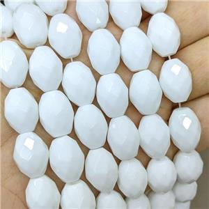 White Porcelain Beads Faceted Rice, approx 15x20mm