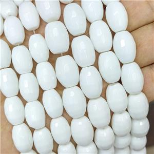 White Porcelain Beads Faceted Barrel, approx 8x12mm