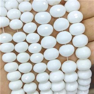 White Porcelain Beads Faceted Rondelle, approx 12x16mm