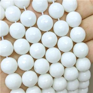 White Porcelain Beads Faceted Round, approx 8mm