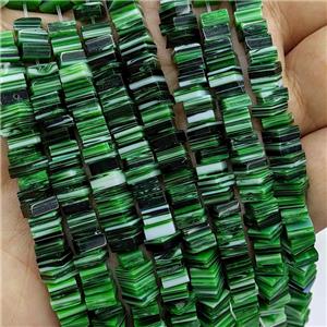 Green Lampwork Glass Square Beads, approx 5.5mm