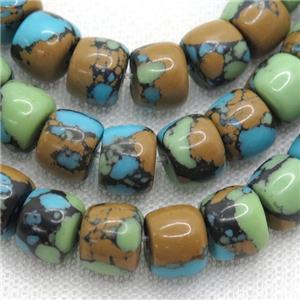 Assembled Turquoise barrel beads, multicolor, approx 8x10mm