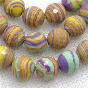 Synthetic Malachite beads, faceted round, multicolor, approx 14mm dia