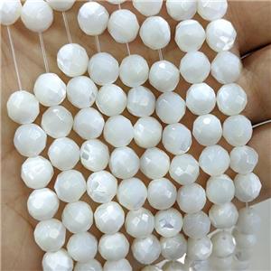 White Mother Of Pearl MOP Shell Beads Faceted Round, approx 12mm dia