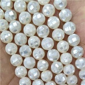 Round MOP Shell Beads White Faceted, approx 8mm dia