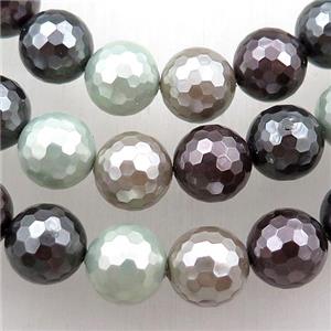 pearlized shell beads, faceted round, mixed color, approx 12mm dia