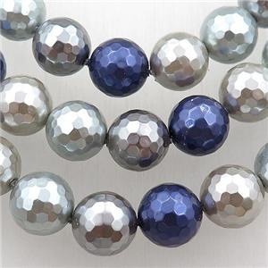 pearlized shell beads, faceted round, mixed color, approx 12mm dia