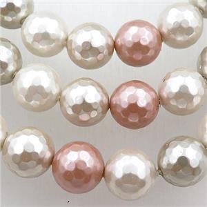 pearlized shell beads, faceted round, mixed color, approx 12mm dia