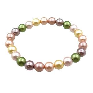 pearlized shell bracelet, mulitcolor, approx 8mm dia