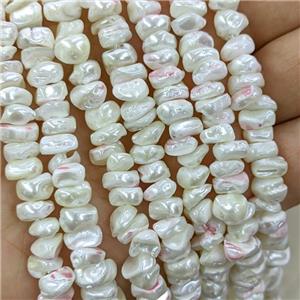 White MOP Shell Chips Beads Freeform, approx 6-8mm