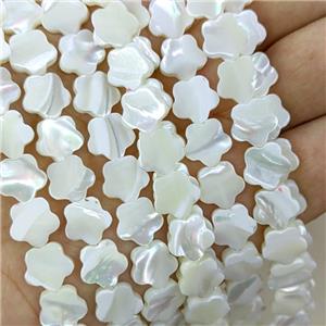 White MOP Shell Flower Beads, approx 10mm, 40pcs per st