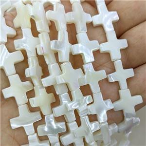 White MOP Shell Beads Cross, approx 14mm, 28pcs per st