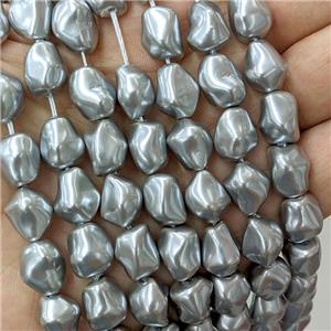 Pearlized Shell Beads Freeform Gray, approx 9-12mm