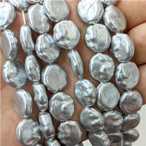 Baroque Style Pearlized Shell Coin Beads Silvergray, approx 14mm