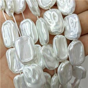 Baroque Style Pearlized Shell Beads White Rectangle, approx 17-23mm