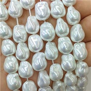 Baroque Style Pearlized Shell Beads White Freeform, approx 12-15mm