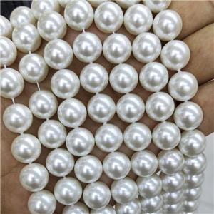 White Pearlized Shell Beads Smooth Round, approx 10mm dia