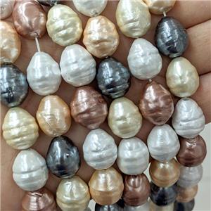 Baroque Style Pearlized Shell Barrel Beads Screw Mixed Color Dye, approx 13-16mm