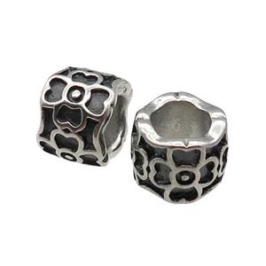 Stainless Steel tube Beads, large hole, antique silver, approx 11mm, 6mm hole