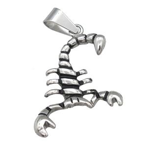 Stainless Steel zodiac Scorpion charm pendant antique silver, approx 33-40mm