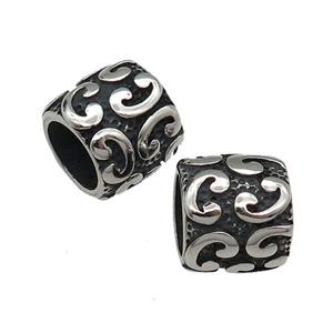 Stainless Steel Tube Beads Large Hole Antique Silver, approx 12-13mm, 8mm hole