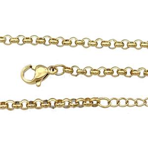 Stainless Steel Necklace Chain Gold Plated, approx 3mm, 44-49cm length