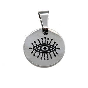 Raw Stainless Circle Eye Pendant Enamel, approx 15mm dia