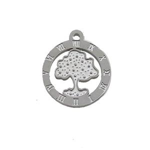 Raw Stainless Steel Circle Tree Pendant, approx 15mm dia