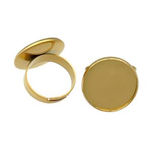 Stainless Steel Ring with Pad Gold Plated, approx 16mm, 18mm dia