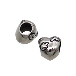 Stainless Steel Heart Beads Large Hole Antique Silver, approx 10mm, 5mm hole