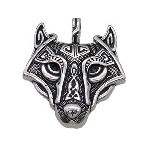 Stainless Steel Wolf Pendant Antique Silver, approx 40-45mm