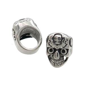 Stainless Steel Skull Beads Large Hole Antique Silver, approx 11-14mm, 8mm hole