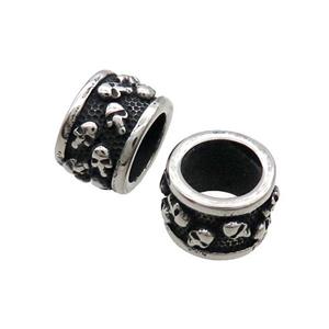 Stainless Steel Tube Beads Skull Large Hole Antique Silver, approx 13mm, 8mm hole