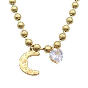 Stainless Steel Necklace Moon Gold Plated, approx 10mm, 20mm, 6mm, 45cm length