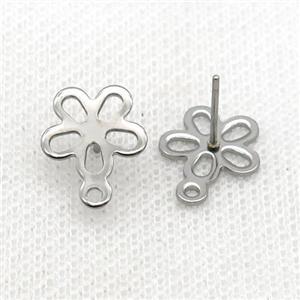 Raw Stainless Steel Stud Earring Flower, approx 12mm