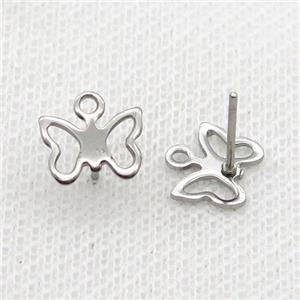 Raw Stainless Steel Stud Earring Butterfly, approx 7-10mm