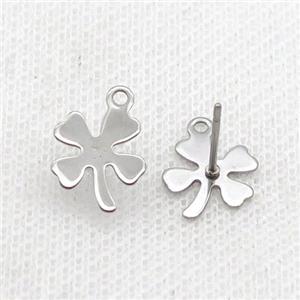 Raw Stainless Steel Stud Earring Clover, approx 10-12mm